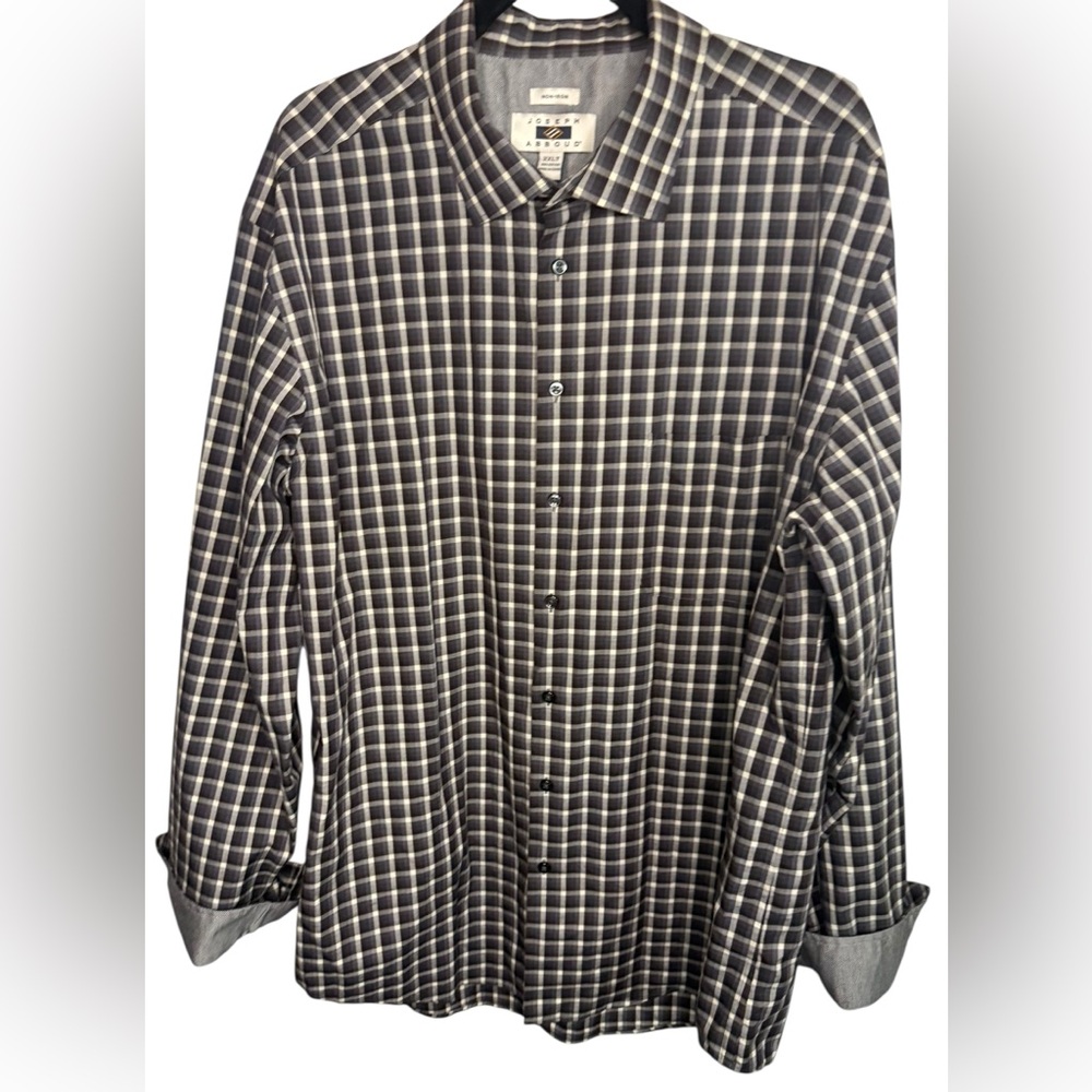 JOSEPH ABBOUD Men’s 2XLT Tall plaid button up dress shirt  w/ Contrast cuff